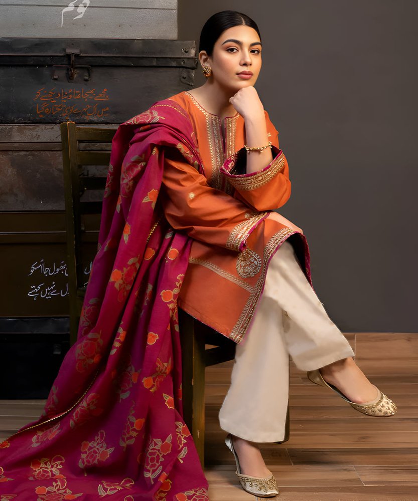 3PC Lawn Embroidered Shirt With Digital Printed Jacquard Dupatta - 5187 - Sapphire Studios