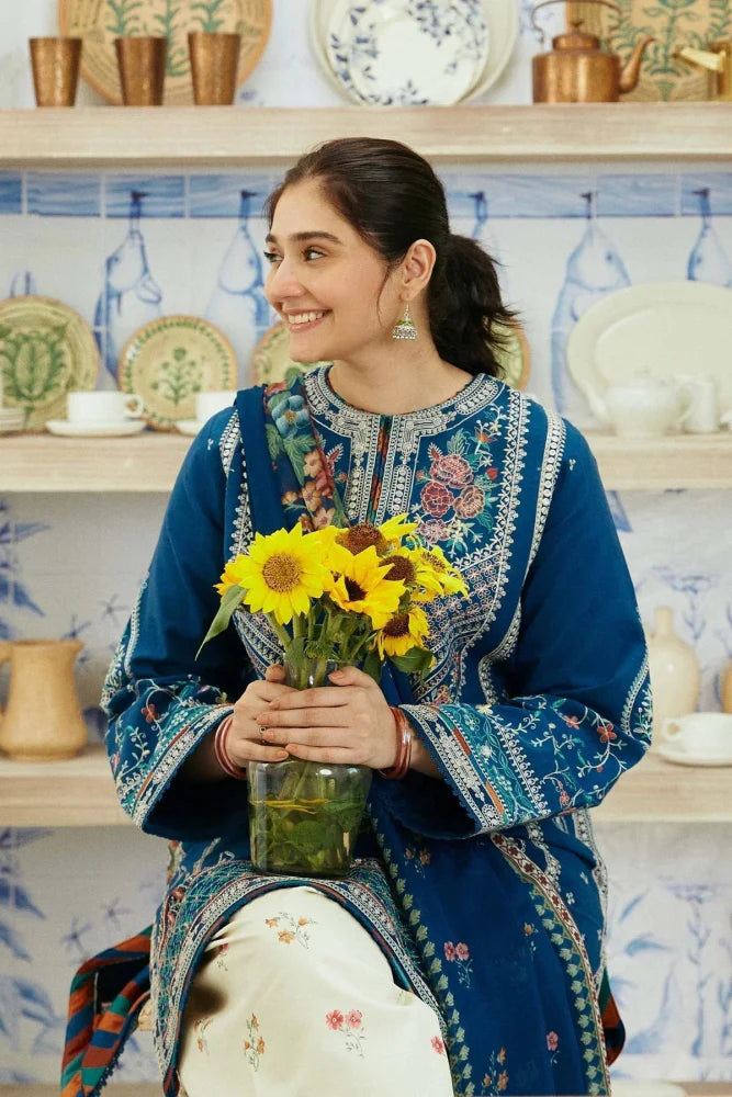 3PC Lawn Embroidered Shirt With Digital Printed Jauqard Dupatta - 5033 - Sapphire Studios