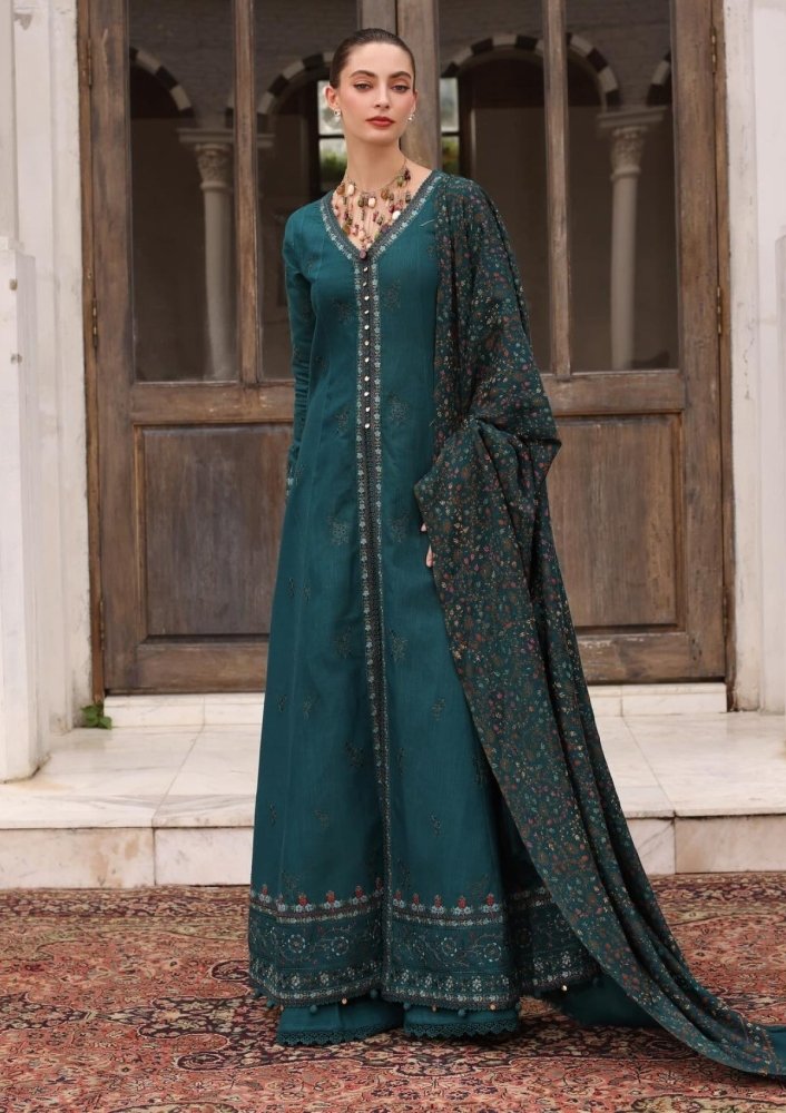 3PC Lawn Embroidered Shirt With Digital Printed Jauqard Dupatta - 5128 - Sapphire Studios