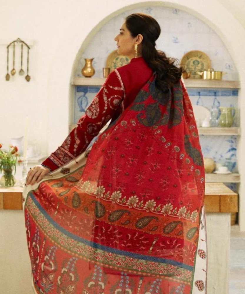 3PC Lawn Embroidered Shirt With Printed Jauqard Dupatta - 5154 - Sapphire Studios