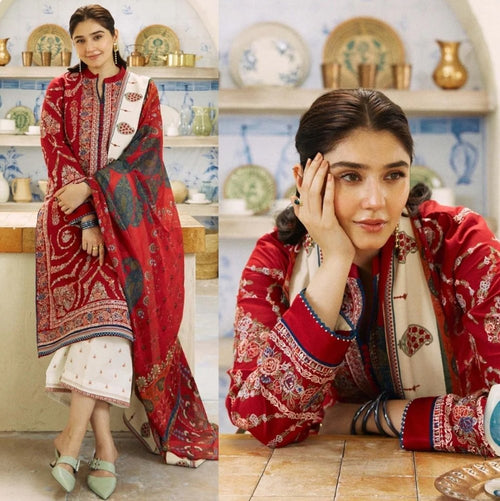 3PC Lawn Embroidered Shirt With Printed Jauqard Dupatta - 5154 - Sapphire Studios