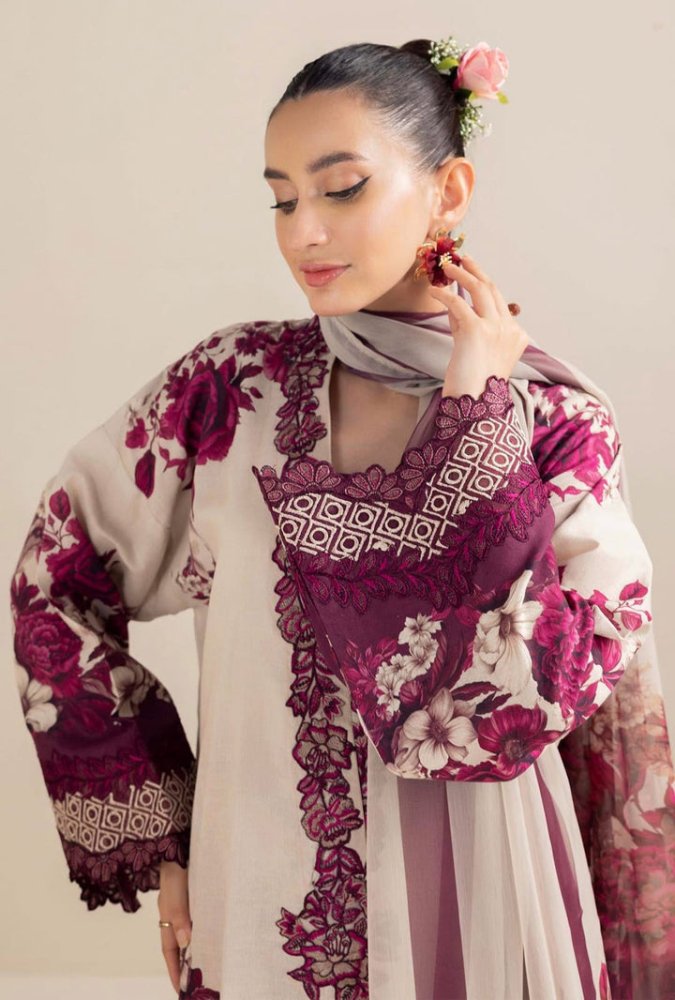 3PC LAWN PRINTED SHIRT WITH VOILE PRINTED DUAPTTA - 4018 - Sapphire Studios