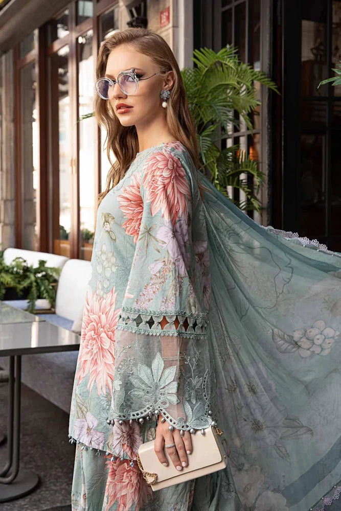 3PC - Printed Lawn Zarri Shirt With Voile Printed Dupatta - 1520 - Sapphire Studios