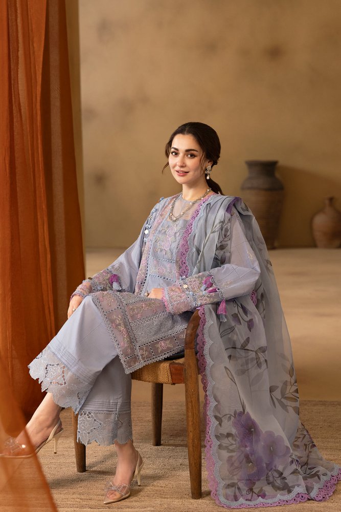 Lawn - 3PC Chikakari Embroidered Shirt With Organza Printed Dupatta - 5172 - Sapphire Studios