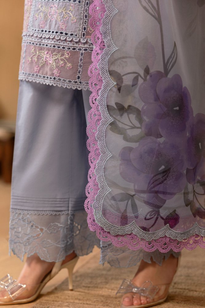 Lawn - 3PC Chikakari Embroidered Shirt With Organza Printed Dupatta - 5172 - Sapphire Studios