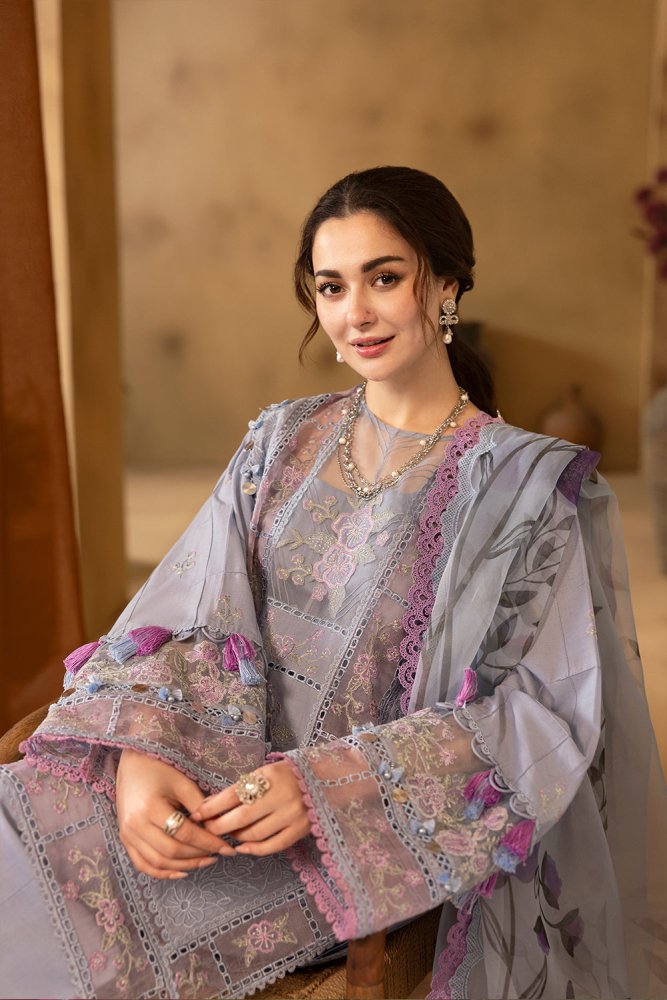 Lawn - 3PC Chikakari Embroidered Shirt With Organza Printed Dupatta - 5172 - Sapphire Studios