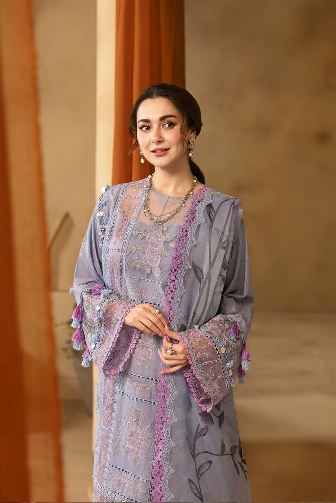 Lawn - 3PC Chikakari Embroidered Shirt With Organza Printed Dupatta - 5172 - Sapphire Studios
