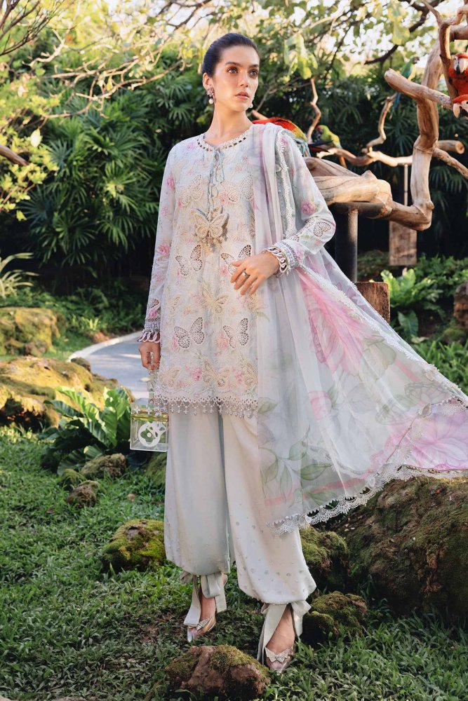 Lawn - 3PC Chikankari Embroidered Shirt With Digital Printed Chiffon Dupatta - 4021 - Sapphire Studios