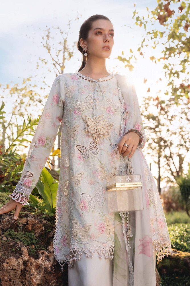 Lawn - 3PC Chikankari Embroidered Shirt With Digital Printed Chiffon Dupatta - 4021 - Sapphire Studios
