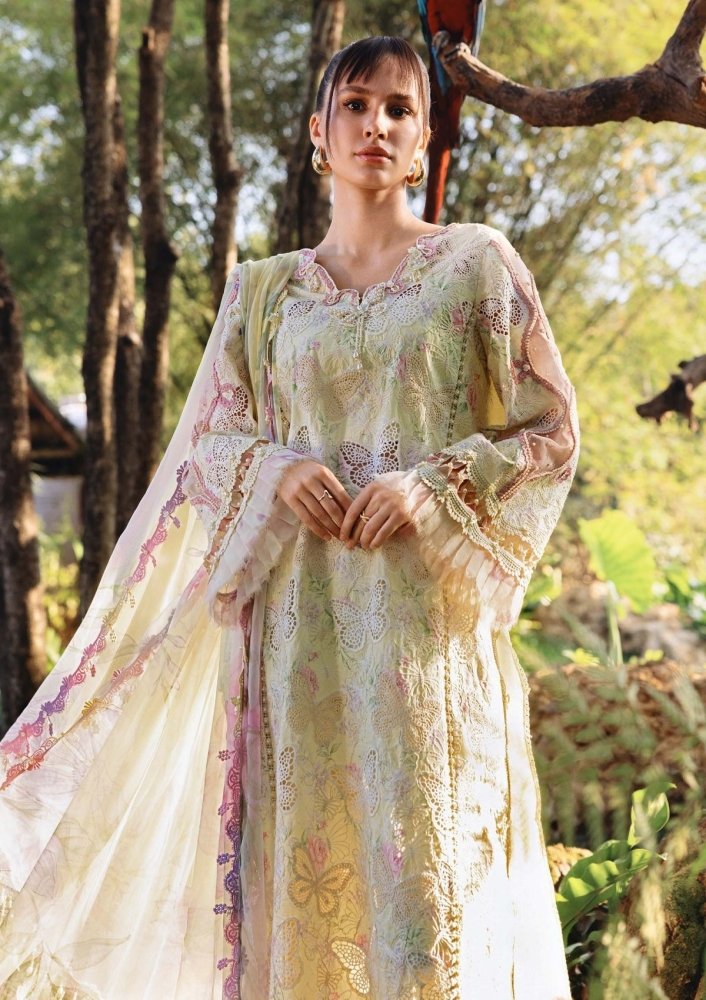 Lawn - 3PC Chikankari Embroidered Shirt With Digital Printed Chiffon Dupatta - 4022 - Sapphire Studios