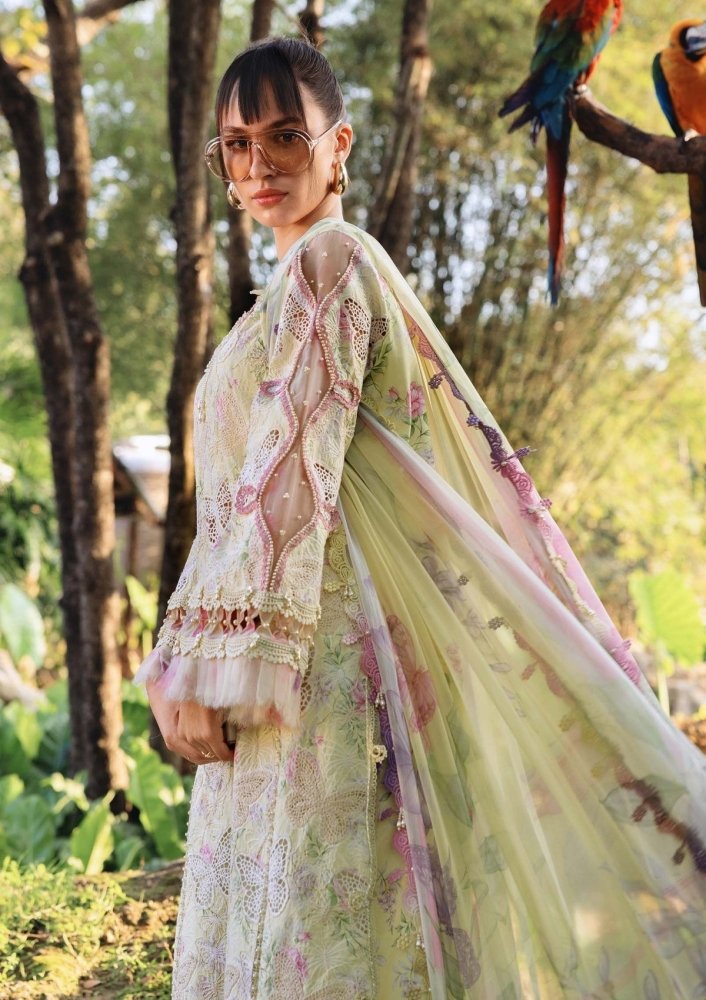 Lawn - 3PC Chikankari Embroidered Shirt With Digital Printed Chiffon Dupatta - 4022 - Sapphire Studios