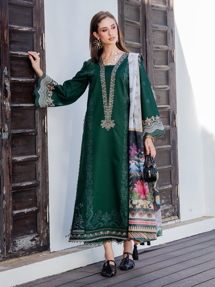 Lawn - 3PC Chikankari Embroidered Shirt With Digital Printed Jacquard Dupatta - 5338 - Sapphire Studios