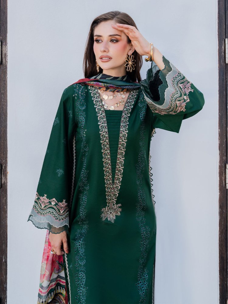 Lawn - 3PC Chikankari Embroidered Shirt With Digital Printed Jacquard Dupatta - 5338 - Sapphire Studios