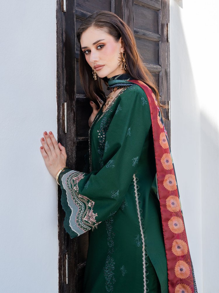 Lawn - 3PC Chikankari Embroidered Shirt With Digital Printed Jacquard Dupatta - 5338 - Sapphire Studios