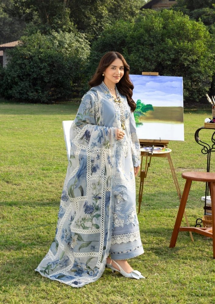Lawn - 3PC Chikankari Embroidered Shirt With Embroidered Jacquard Dupatta - 5223 - Sapphire Studios