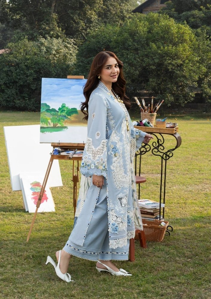 Lawn - 3PC Chikankari Embroidered Shirt With Embroidered Jacquard Dupatta - 5223 - Sapphire Studios