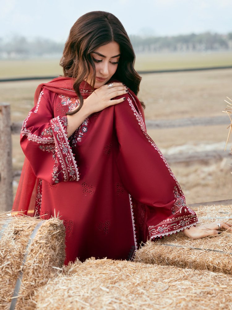 Lawn - 3PC Chikankari Embroidered Shirt With Khadi Net Embroidered Dupatta - 5268 - Sapphire Studios