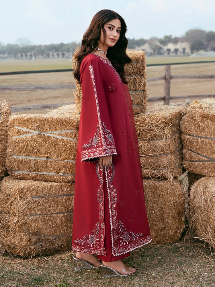 Lawn - 3PC Chikankari Embroidered Shirt With Khadi Net Embroidered Dupatta - 5268 - Sapphire Studios