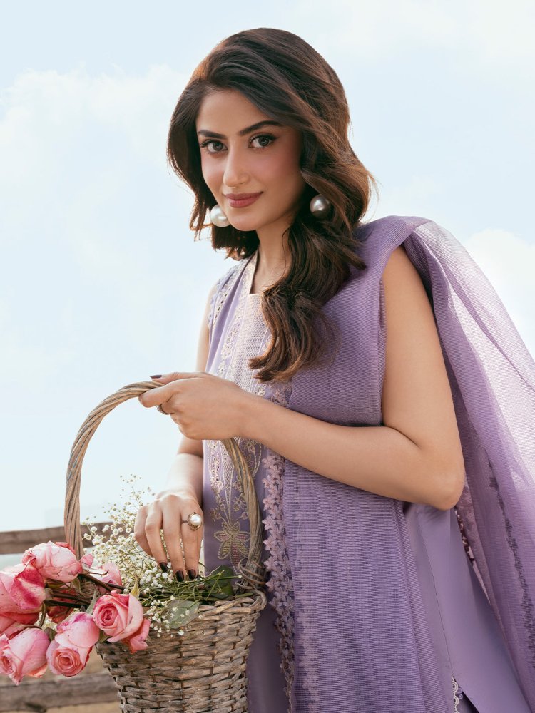 Lawn - 3PC Chikankari Embroidered Shirt With Khadi Net Embroidered Dupatta - 5285 - Sapphire Studios