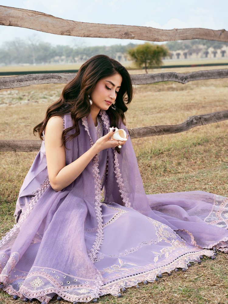 Lawn - 3PC Chikankari Embroidered Shirt With Khadi Net Embroidered Dupatta - 5285 - Sapphire Studios