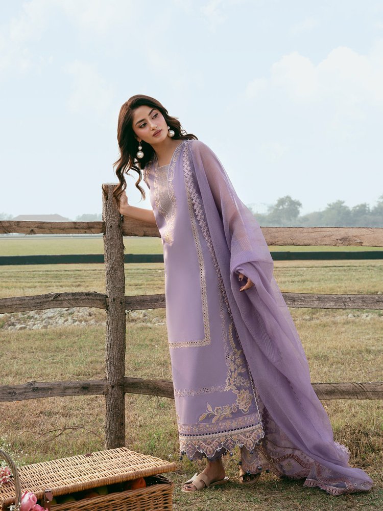 Lawn - 3PC Chikankari Embroidered Shirt With Khadi Net Embroidered Dupatta - 5285 - Sapphire Studios