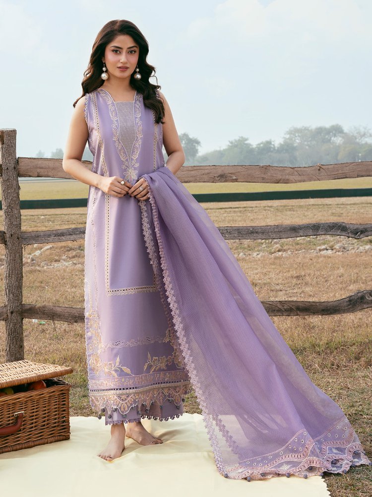 Lawn - 3PC Chikankari Embroidered Shirt With Khadi Net Embroidered Dupatta - 5285 - Sapphire Studios