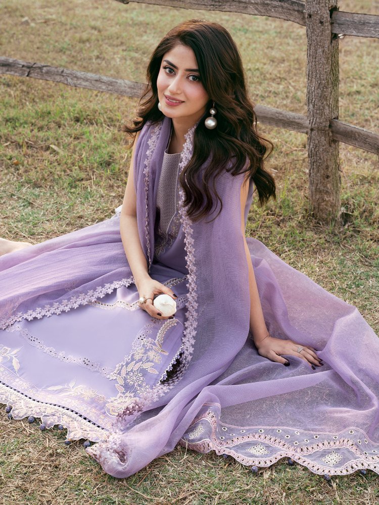 Lawn - 3PC Chikankari Embroidered Shirt With Khadi Net Embroidered Dupatta - 5285 - Sapphire Studios