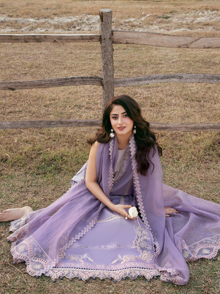 Lawn - 3PC Chikankari Embroidered Shirt With Khadi Net Embroidered Dupatta - 5285 - Sapphire Studios