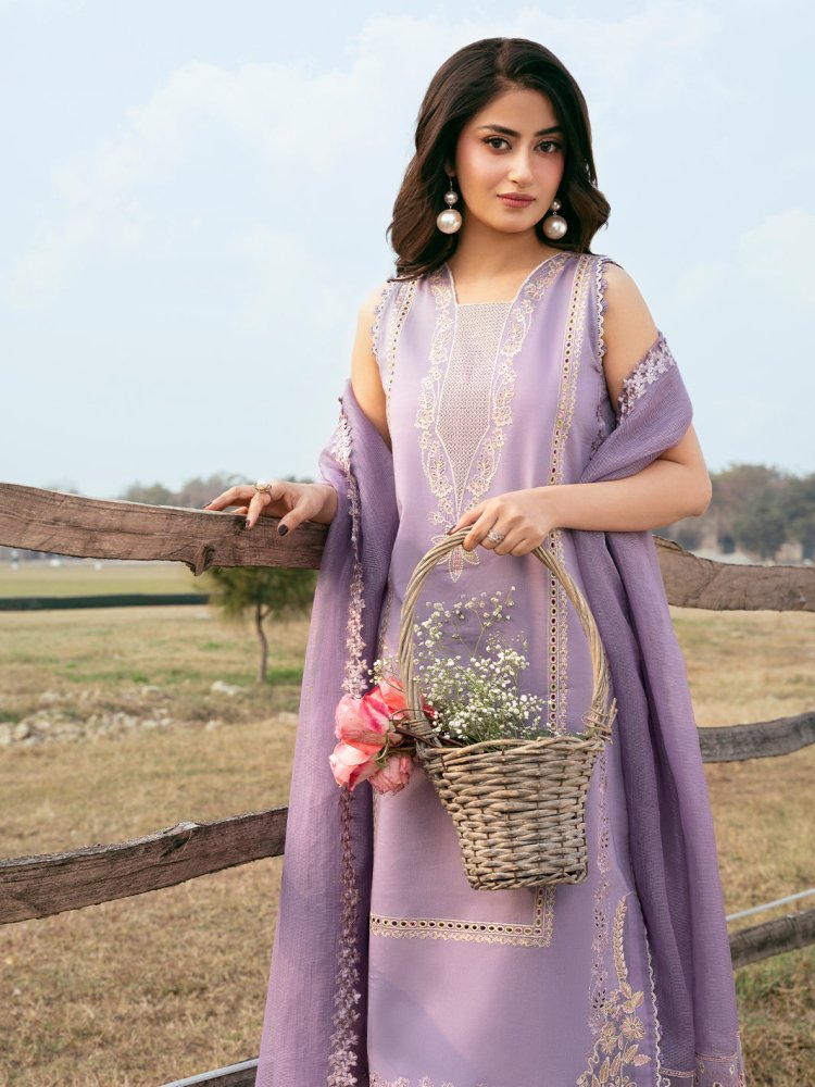 Lawn - 3PC Chikankari Embroidered Shirt With Khadi Net Embroidered Dupatta - 5285 - Sapphire Studios