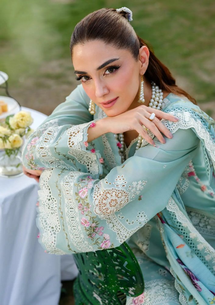 Lawn - 3PC Chikankari Embroidered Shirt With Khadi Net Embroidered Dupatta - 5317 - Sapphire Studios