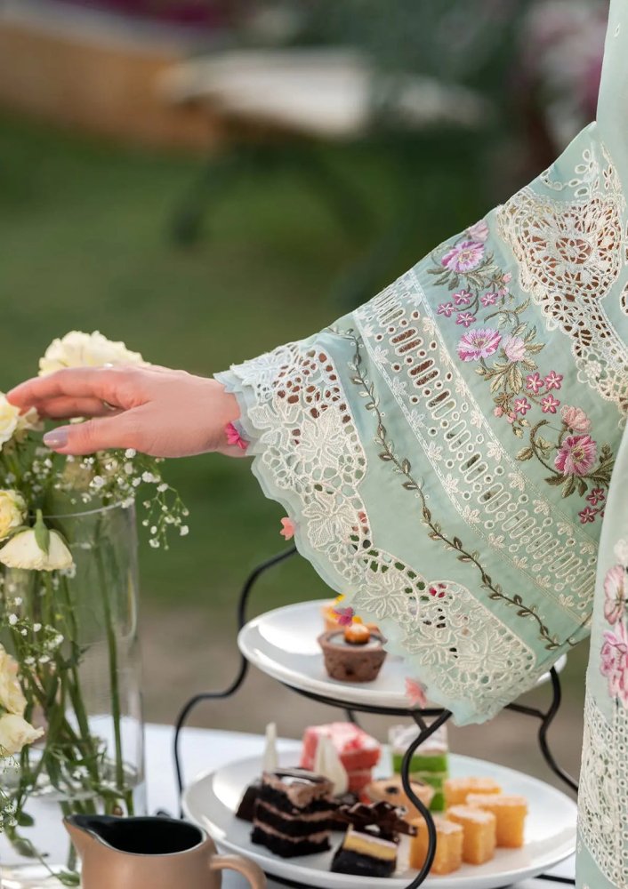 Lawn - 3PC Chikankari Embroidered Shirt With Khadi Net Embroidered Dupatta - 5317 - Sapphire Studios