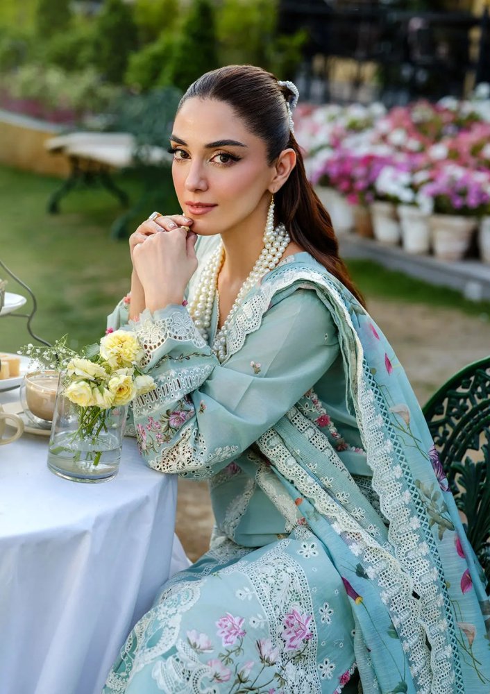 Lawn - 3PC Chikankari Embroidered Shirt With Khadi Net Embroidered Dupatta - 5317 - Sapphire Studios