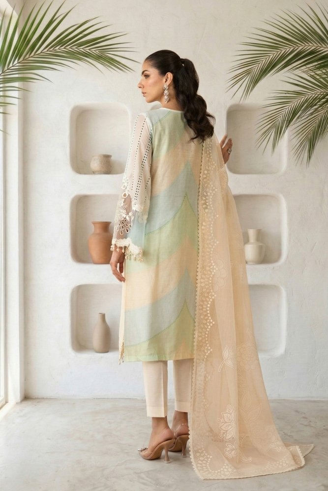 Lawn - 3PC Chikankari Embroidered Shirt With Silk Printed Dupatta - 5272 - Sapphire Studios