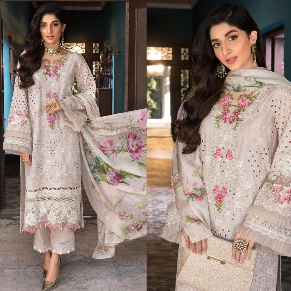 Lawn - 3PC Chikankari Embroidered With Digital Printed Dupatta - 5199 - Sapphire Studios