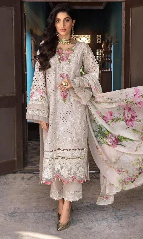 Lawn - 3PC Chikankari Embroidered With Digital Printed Dupatta - 5199 - Sapphire Studios