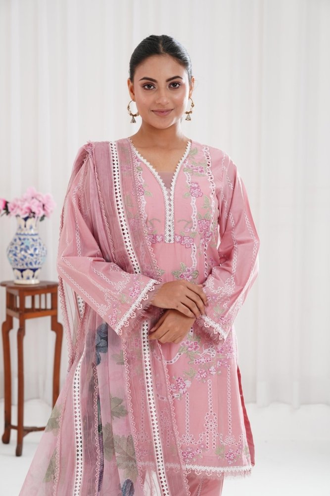 Lawn - 3PC Chikankari Embroidered With Digital Printed Jacquard Dupatta - 5159 - Sapphire Studios