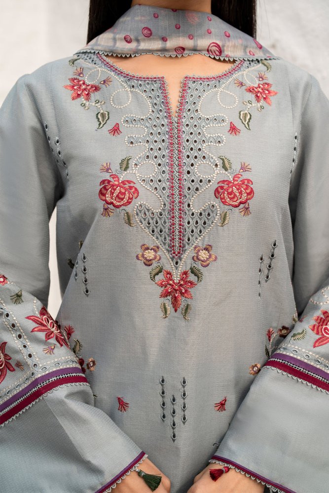 Lawn - 3PC Chikankari Embroidered With Digital Printed Jacquard Dupatta - 5192 - Sapphire Studios