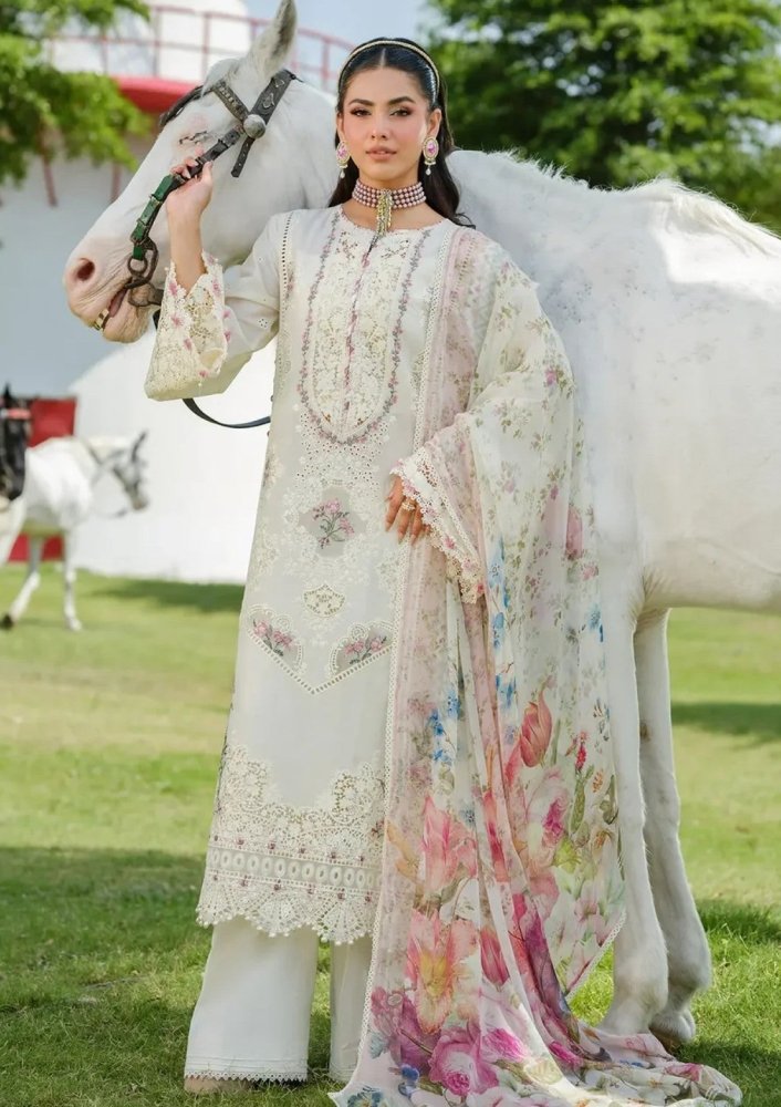 Lawn - 3PC Chikankari Embroidered With Digital Printed Jacquard Dupatta - 5202 - Sapphire Studios