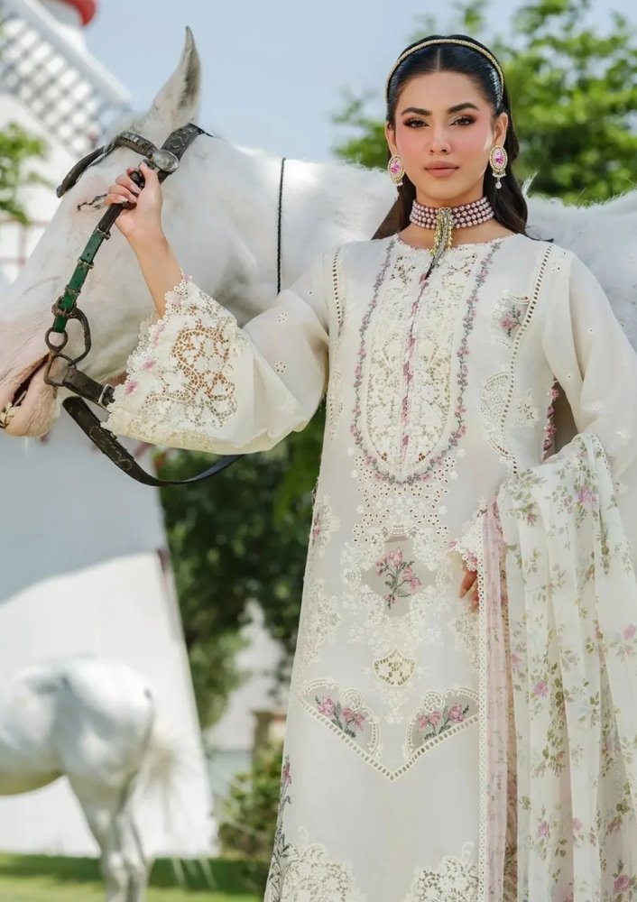 Lawn - 3PC Chikankari Embroidered With Digital Printed Jacquard Dupatta - 5202 - Sapphire Studios