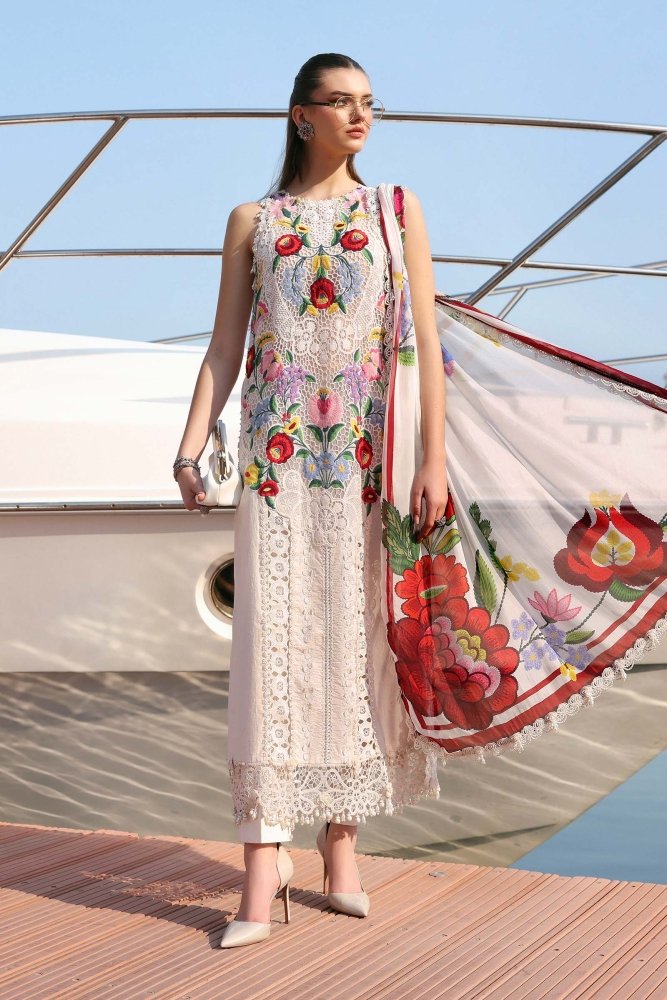 Lawn - 3PC Chikankari Embroidered With Digital Printed Jacquard Dupatta - 5304 - Sapphire Studios