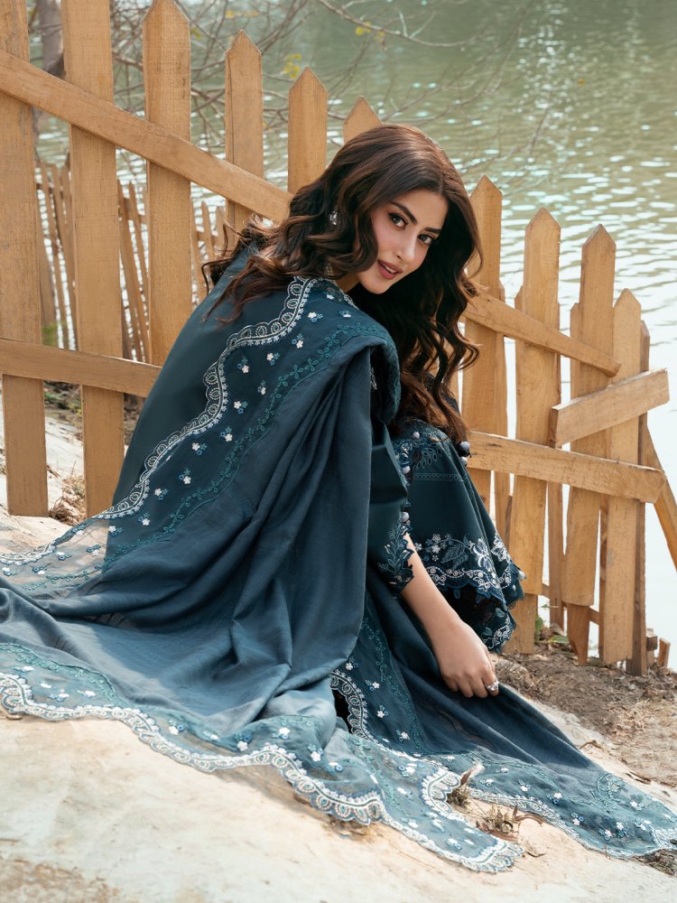 Lawn - 3PC Chikankari Embroidered With Organza Embroidered Dupatta - 5283 - Sapphire Studios