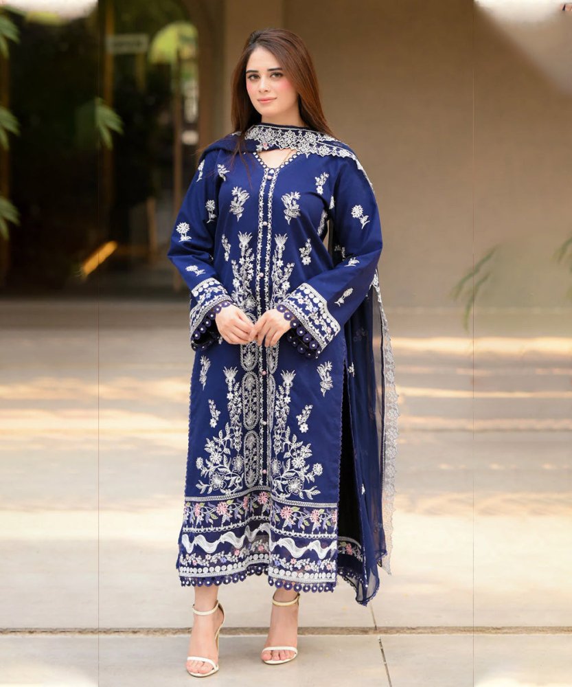 Lawn - 3PC Embroidered Shirt with Chiffon Embroidered Dupatta - 5061 - Sapphire Studios