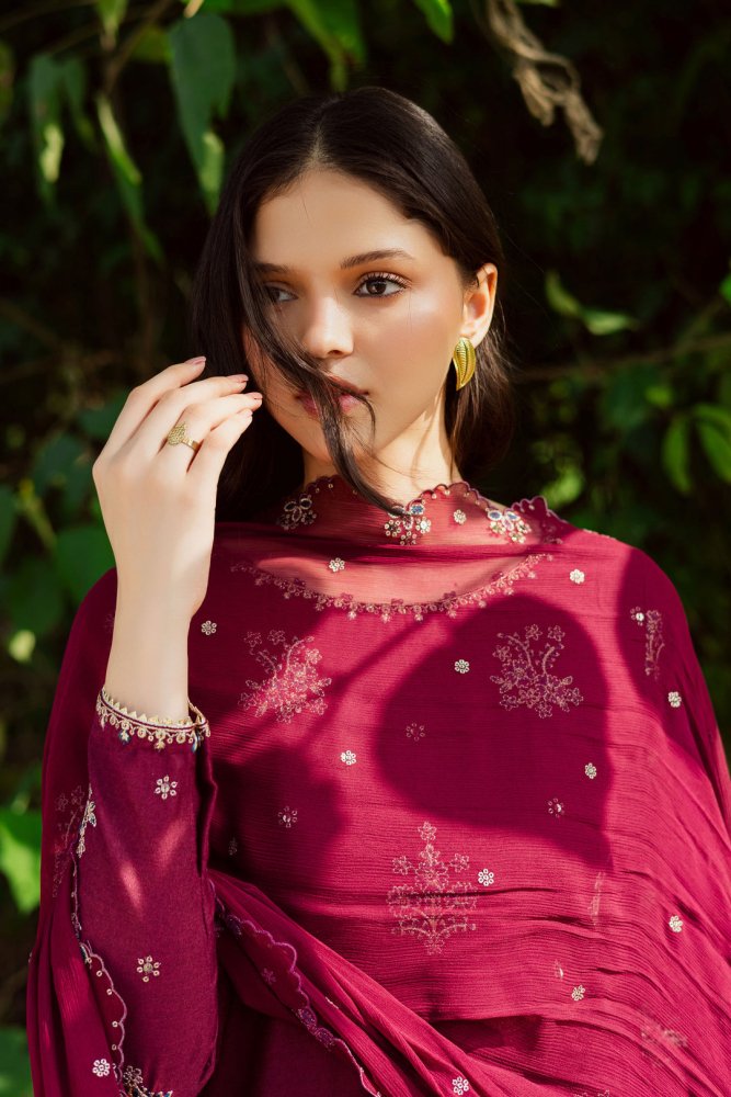 Lawn - 3PC Embroidered Shirt With Chiffon Sequins Embroidered Dupatta - 5060 - Sapphire Studios