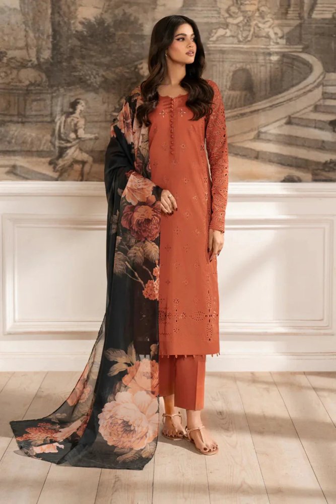 Lawn - 3PC Embroidered Shirt with Digital Printed Chiffon Dupatta - 5072 - Sapphire Studios
