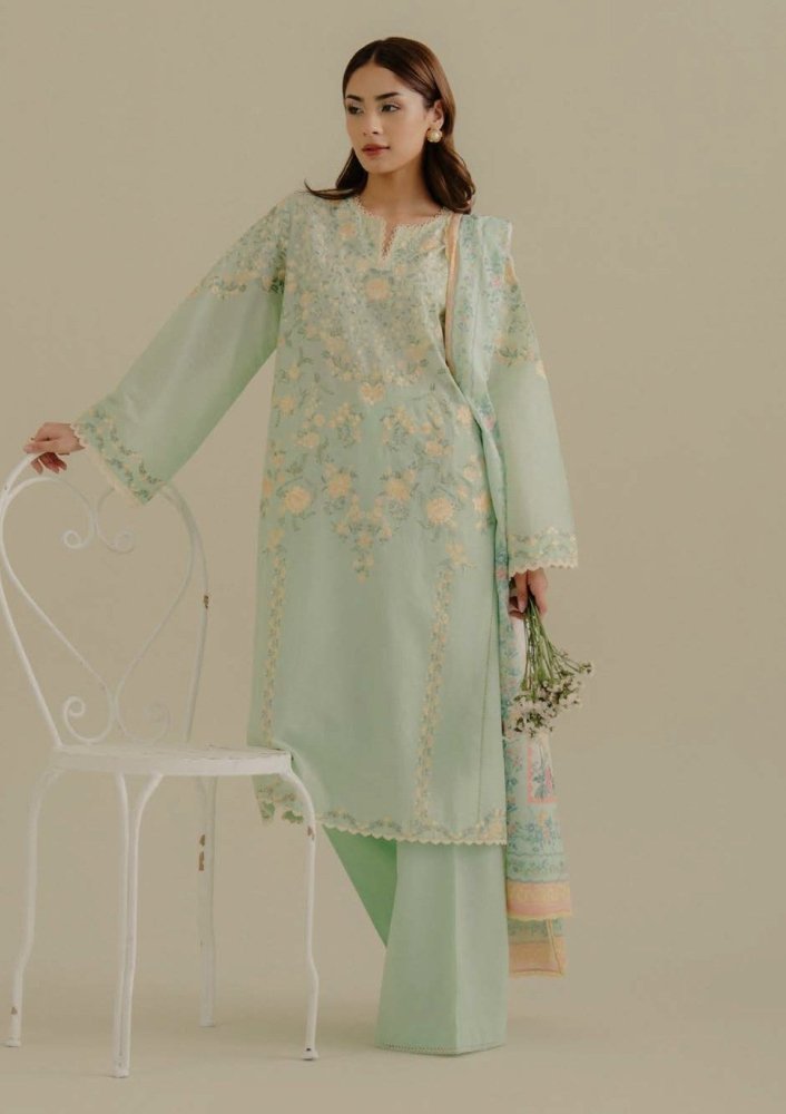Lawn - 3PC Embroidered Shirt with Digital Printed Jacquard Dupatta - 1395 - Sapphire Studios