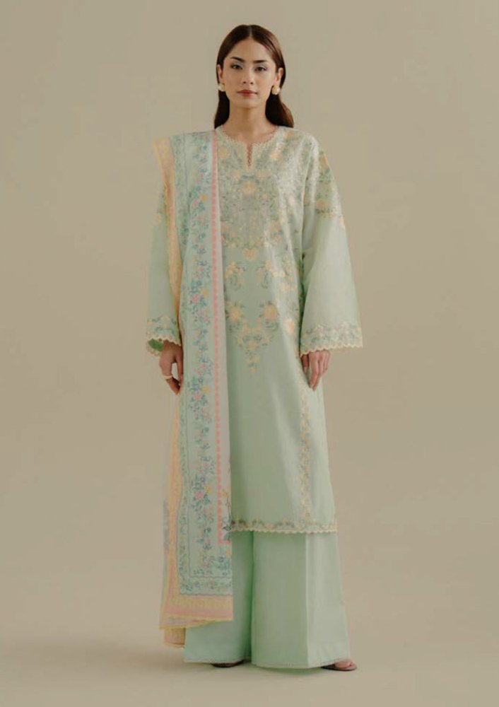 Lawn - 3PC Embroidered Shirt with Digital Printed Jacquard Dupatta - 1395 - Sapphire Studios