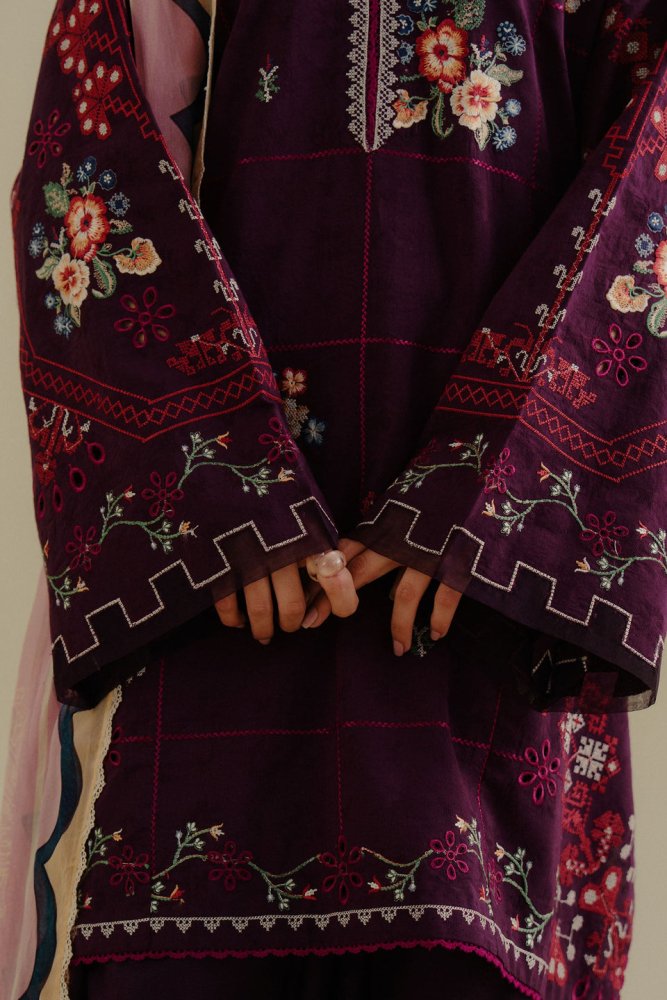 Lawn - 3PC Embroidered Shirt with Digital Printed Jacquard Dupatta - 1406 - Sapphire Studios