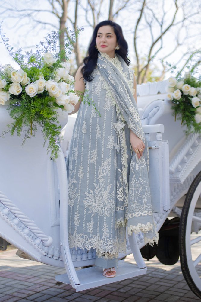 Lawn - 3PC Embroidered Shirt With Digital Printed Jacquard Dupatta - 5309 - Sapphire Studios