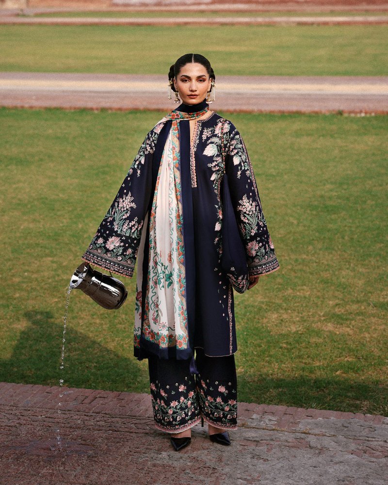 Lawn - 3PC Embroidered Shirt With Digital Printed Jauqard Dupatta - 5077 - Sapphire Studios