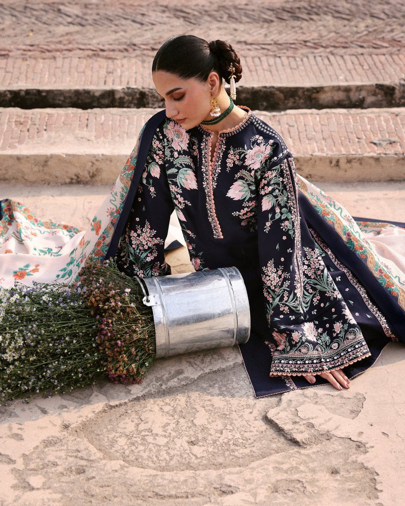 Lawn - 3PC Embroidered Shirt With Digital Printed Jauqard Dupatta - 5077 - Sapphire Studios